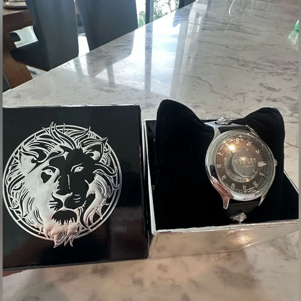 Versus Versace Metallic Timepiece with Lion Emblem Box
